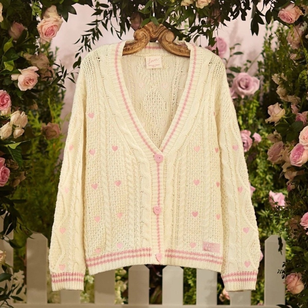 Taylor Swift Lover Cardigan - Cream and Pink Heart Sweater - XL 2XL